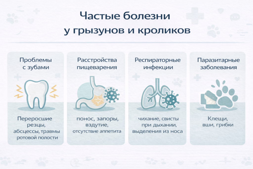Частые болезни у грызунов и кроликов: проблемы с зубами, пищеварением, инфекции, паразиты и травмы