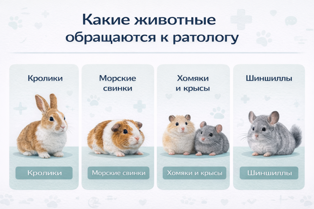 Какие животные обращаются к врачу-ратологу: кролики, морские свинки, хомяки, крысы и шиншиллы