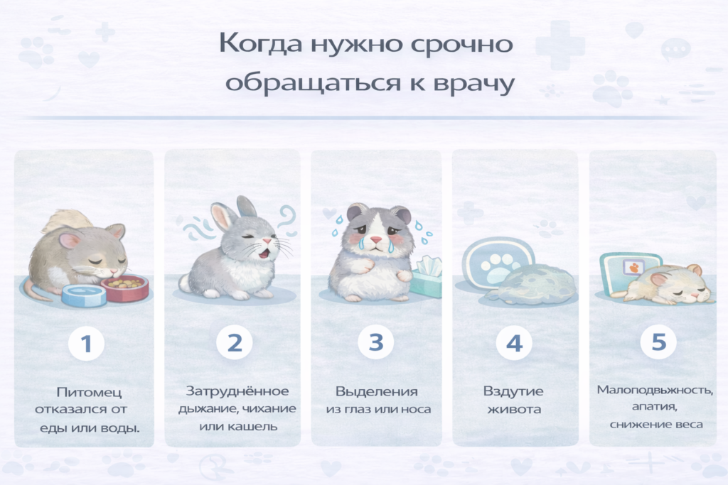 Инфографика с номерами: когда нужно срочно обращаться к врачу при симптомах у грызунов и кроликов