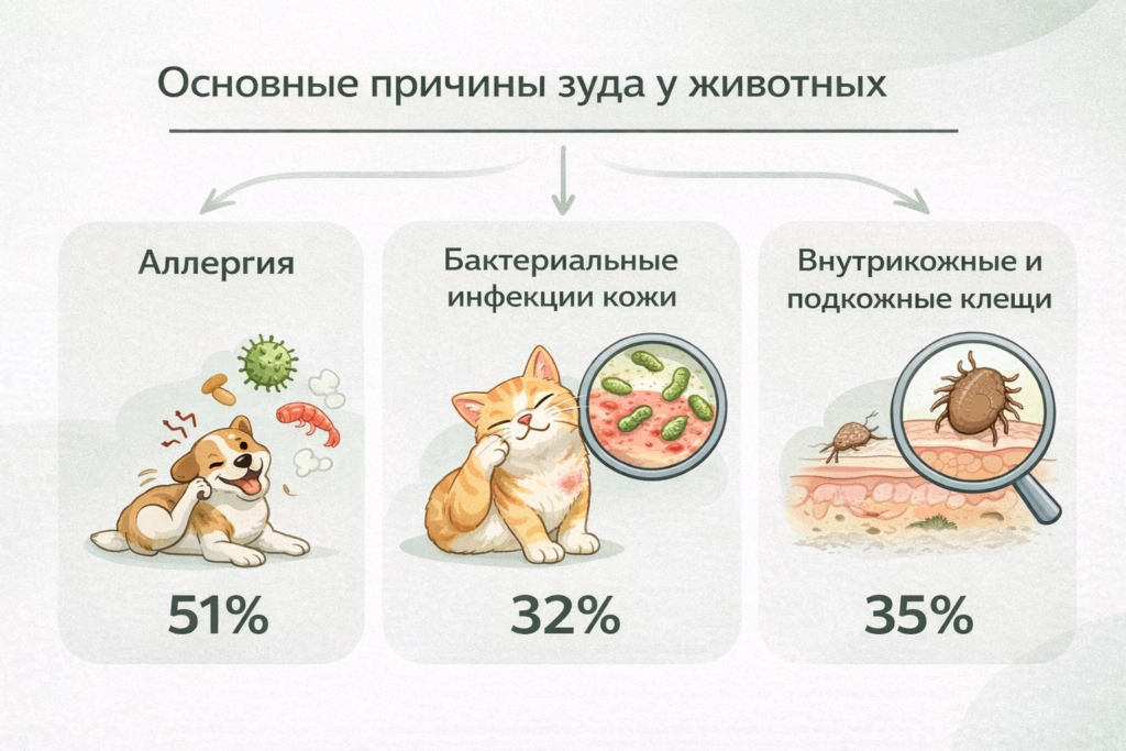 Зуд у собаки и кошки: причины, симптомы и лечение