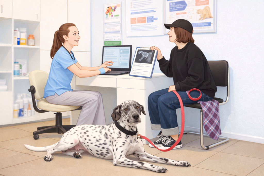 Ветеринар обсуждает с владельцем результаты обследования собаки в клинике Лекар-Вет