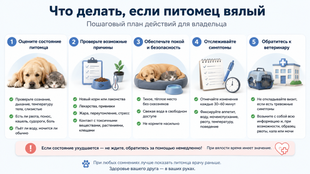 Пошаговый алгоритм действий, если кошка или собака стала вялой
