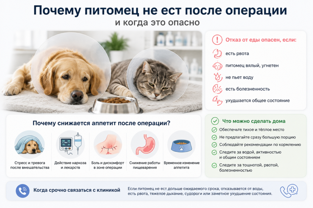 Кошка и собака после операции на осмотре у ветеринарного врача в период восстановления